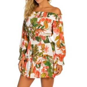 Gianni Bini Off The Shoulder Tropical Dress Size Medium Flirty & Fun